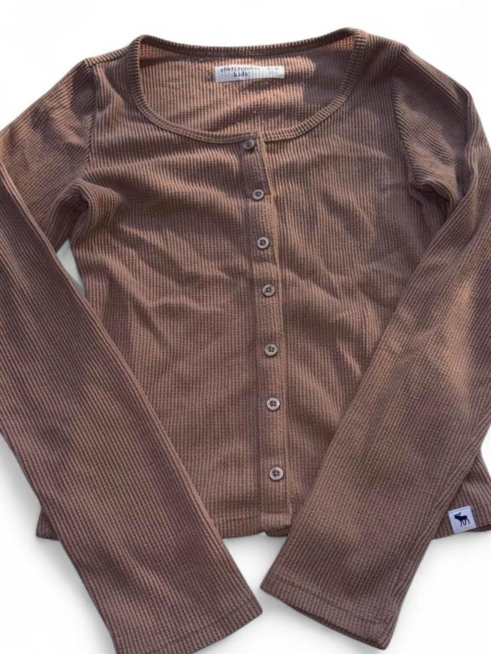 abercrombie kids brown ribbed button-down long sleeve top